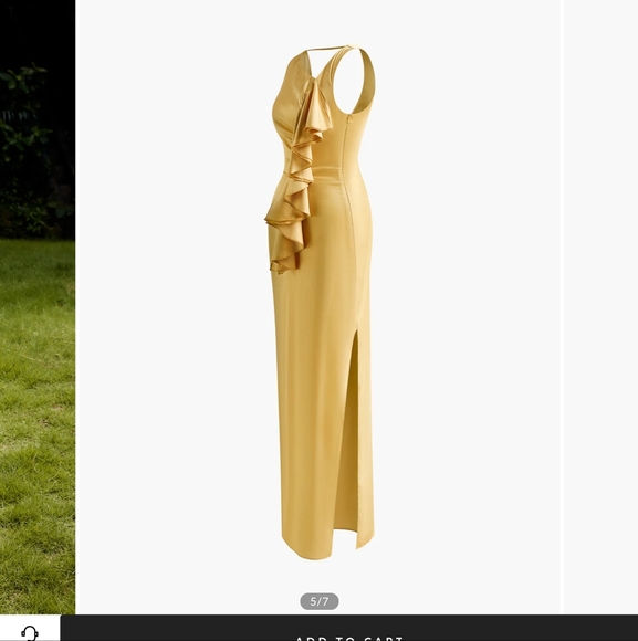 Asymmetrical Ruffle Backless Long Dress - yellow - Picture 5 of 8